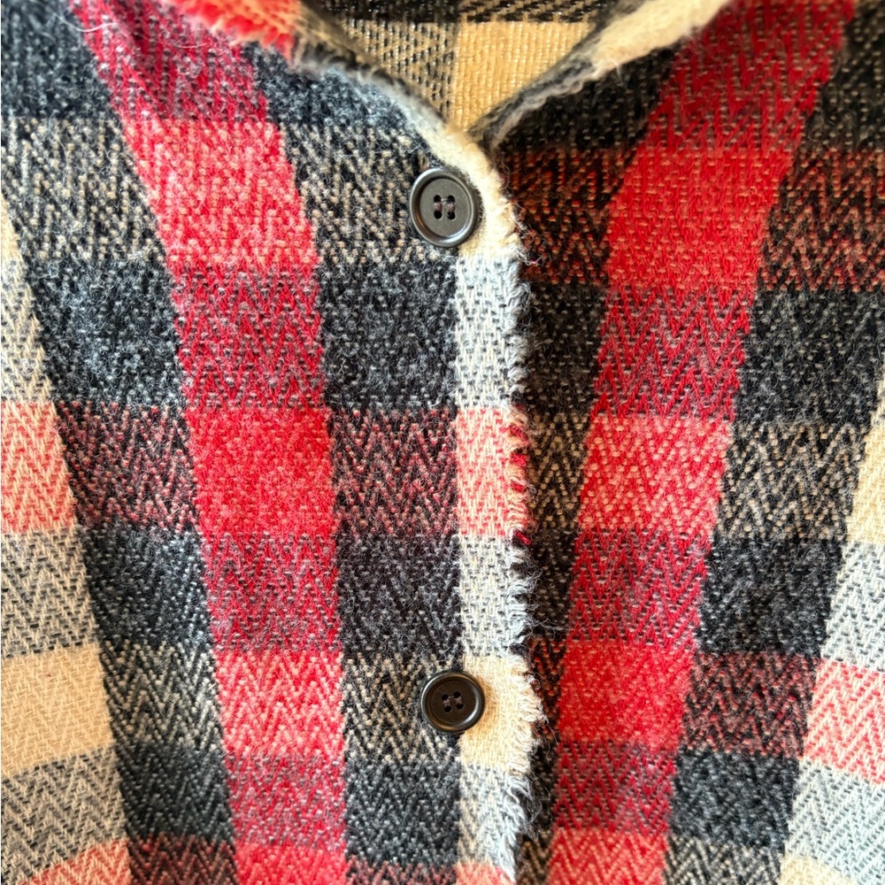 Woolrich | Red and Black Plaid Shawl with button closure | One Size - Picture 2 of 8